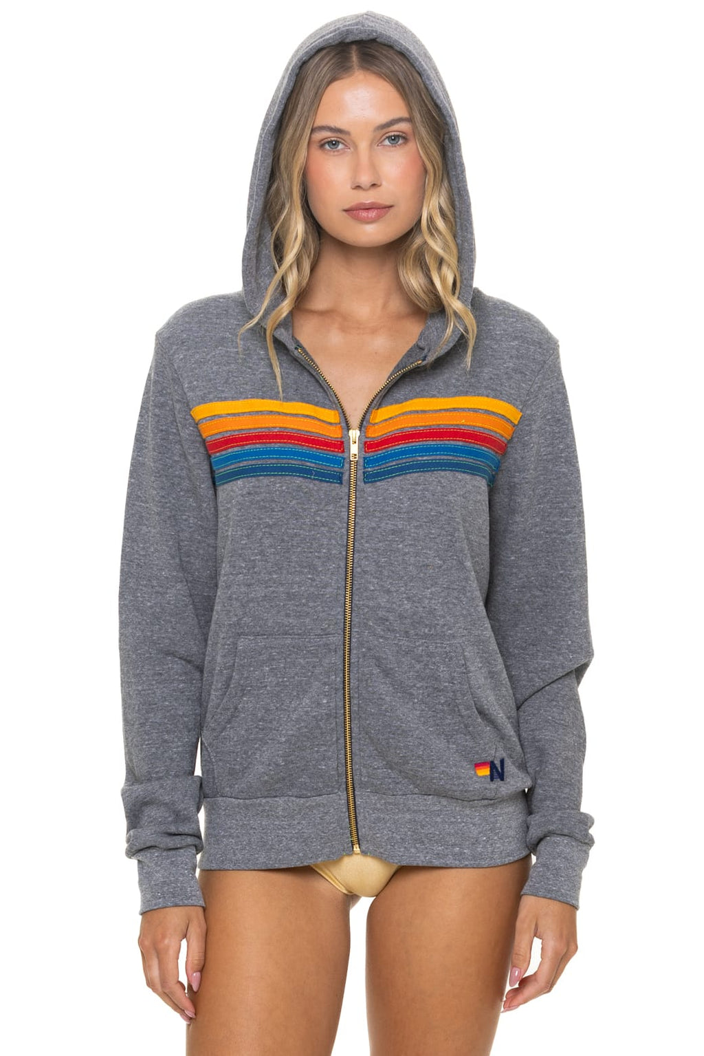 Classic 5 STRIPE HOODIE - HEATHER GREY