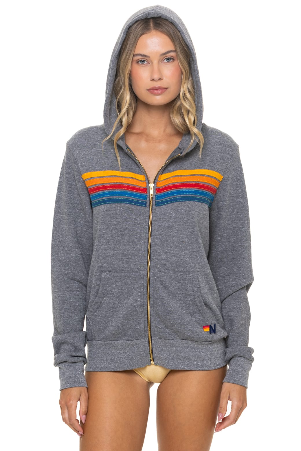 Classic 5 STRIPE HOODIE - HEATHER GREY