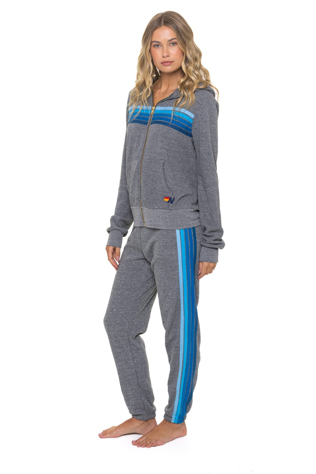 Classic 5 STRIPE HOODIE - HEATHER GREY BLUE