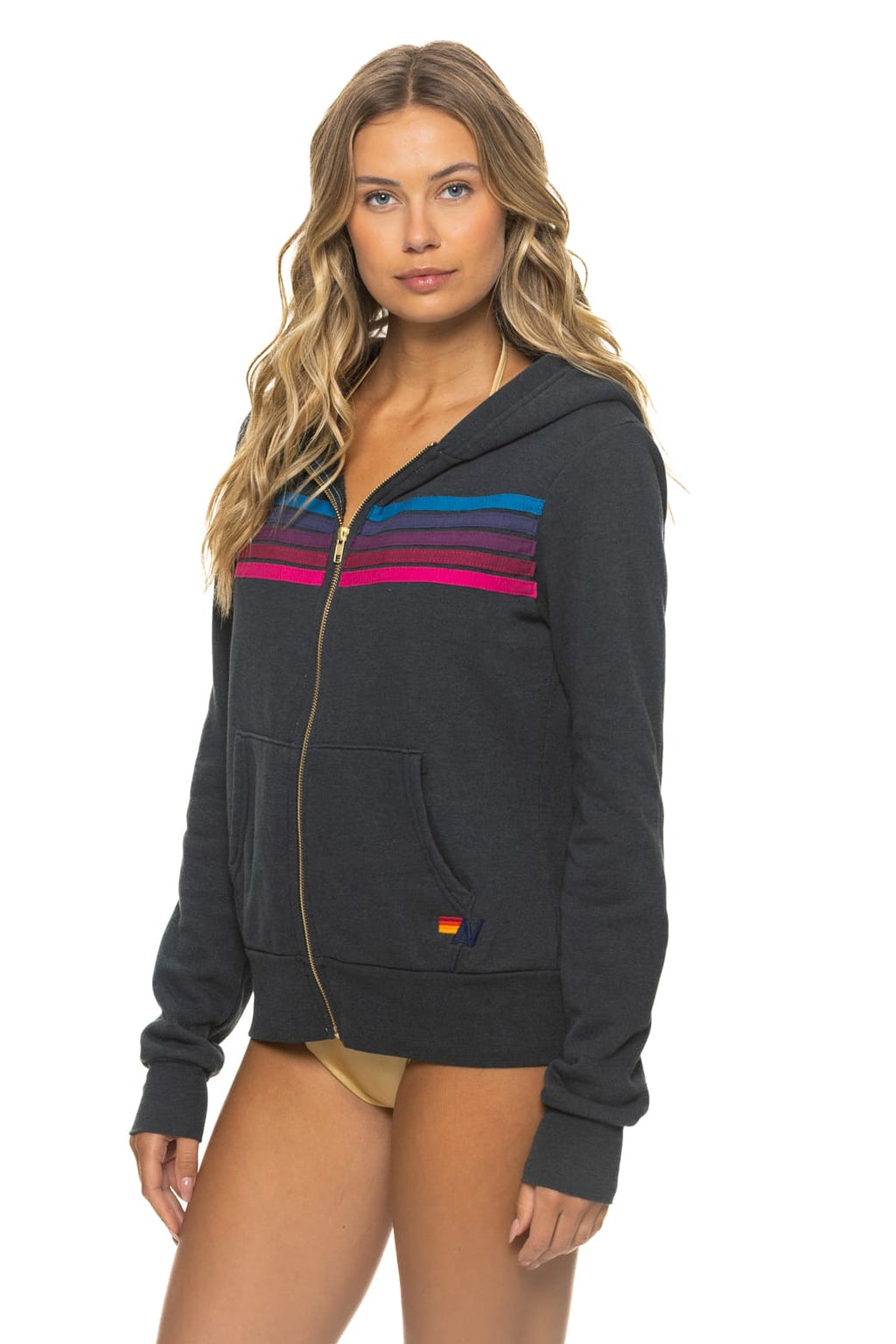 Classic 5 STRIPE HOODIE - CHARCOAL PINK PURPLE
