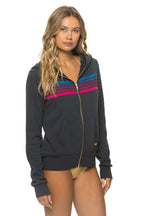 Classic 5 STRIPE HOODIE - CHARCOAL PINK PURPLE