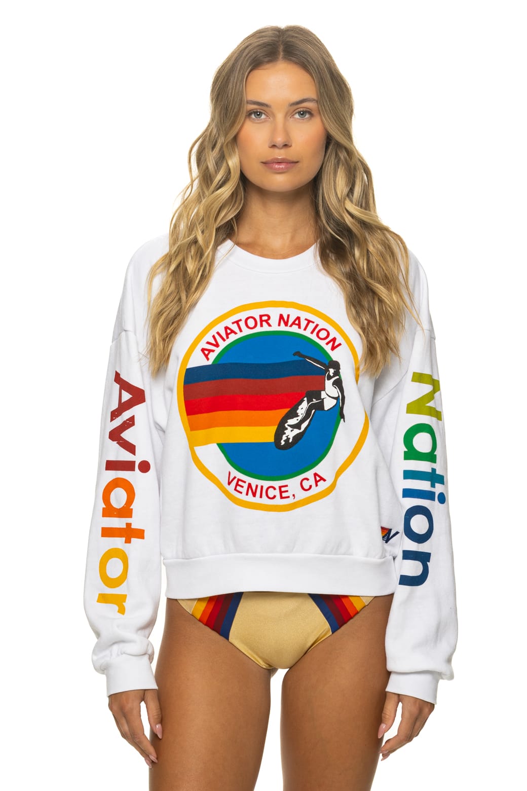 Classic AVIATOR NATION RELAXED VENICE CREW SWEATSHIRT - WHITE
