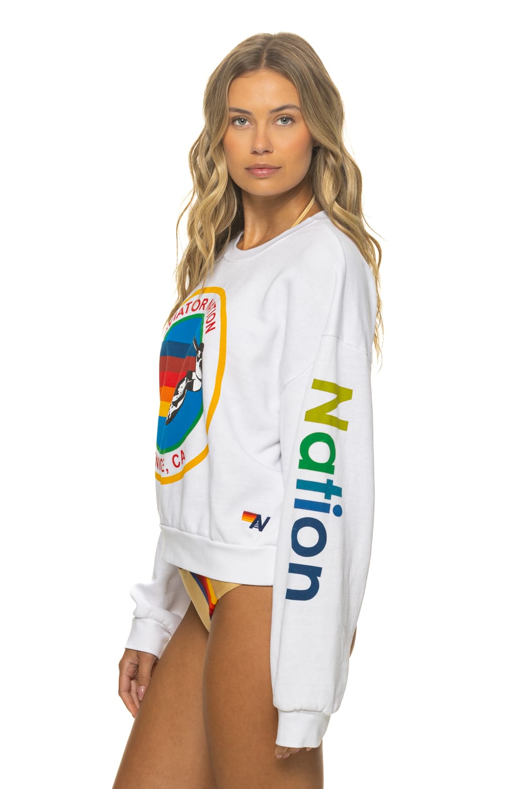 Classic AVIATOR NATION RELAXED VENICE CREW SWEATSHIRT - WHITE