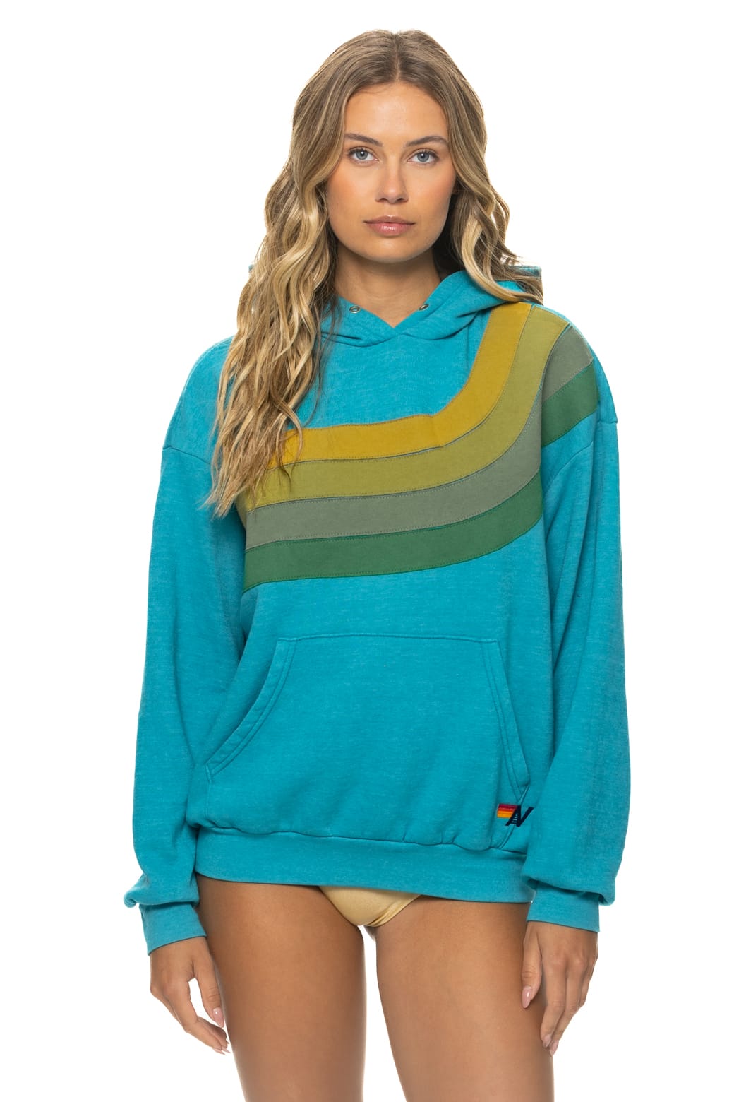 Classic WAVE STRIPE 4 PULLOVER HOODIE RELAXED - TEAL GREEN