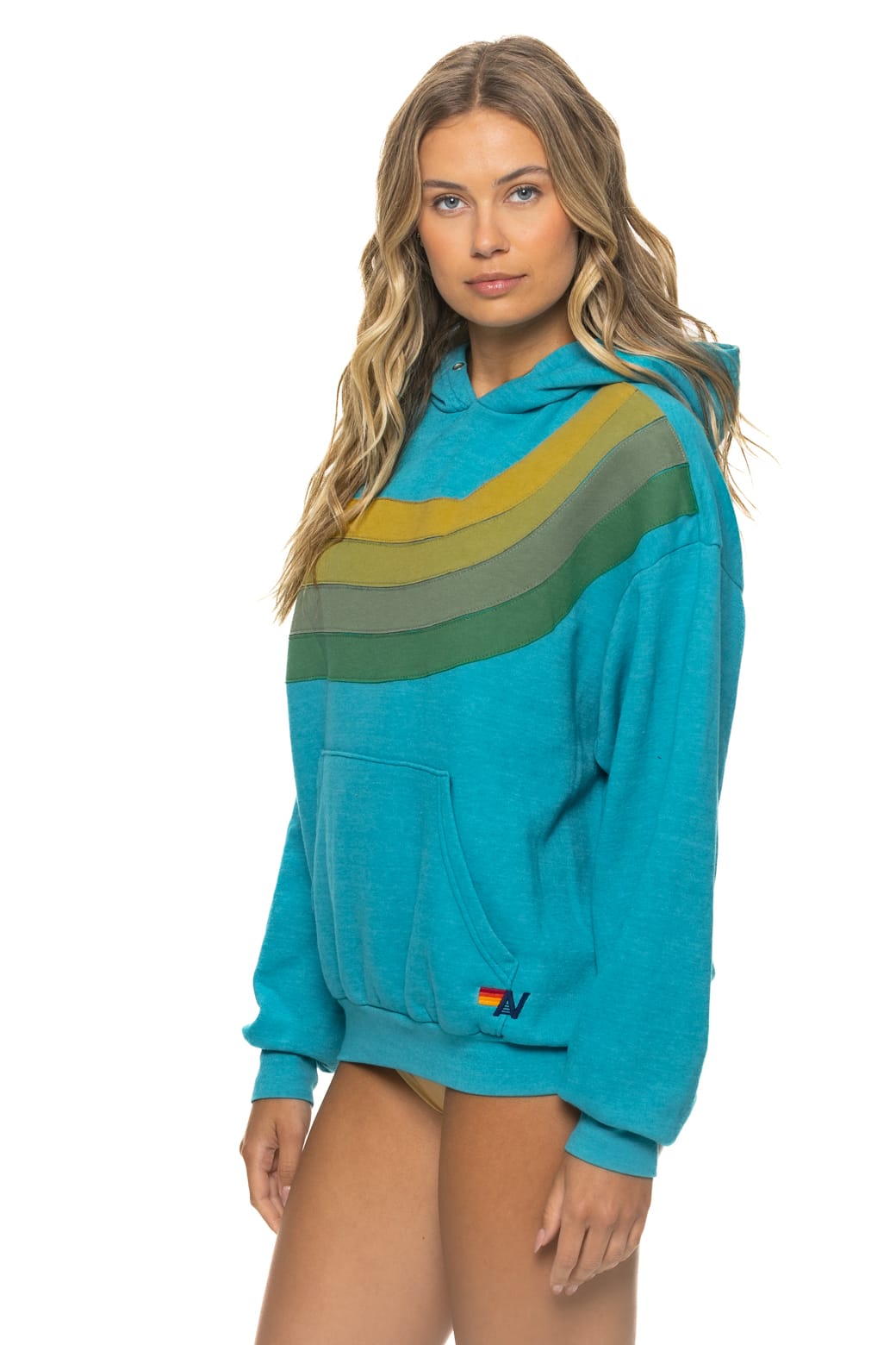 Classic WAVE STRIPE 4 PULLOVER HOODIE RELAXED - TEAL GREEN