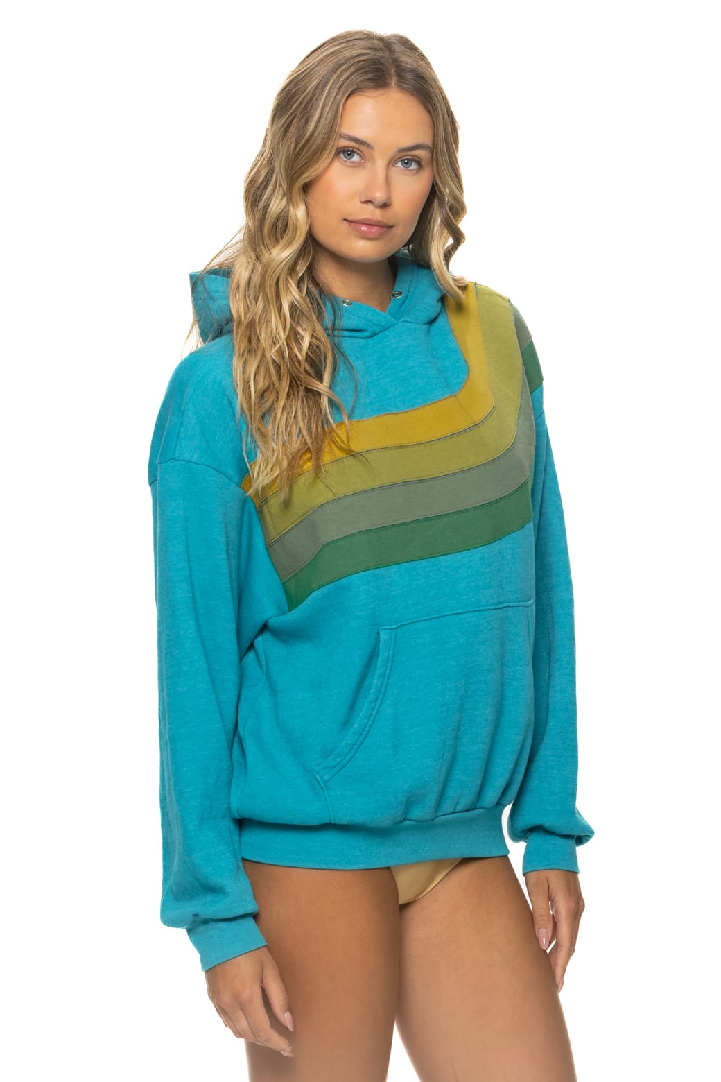Classic WAVE STRIPE 4 PULLOVER HOODIE RELAXED - TEAL GREEN