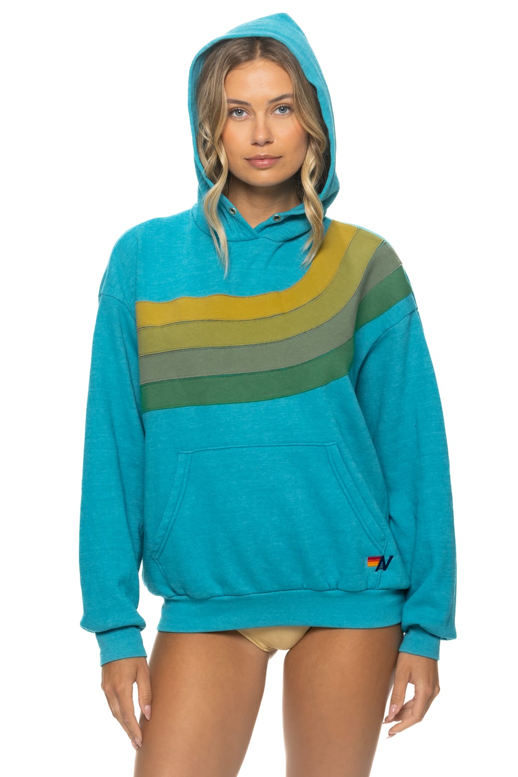 Classic WAVE STRIPE 4 PULLOVER HOODIE RELAXED - TEAL GREEN