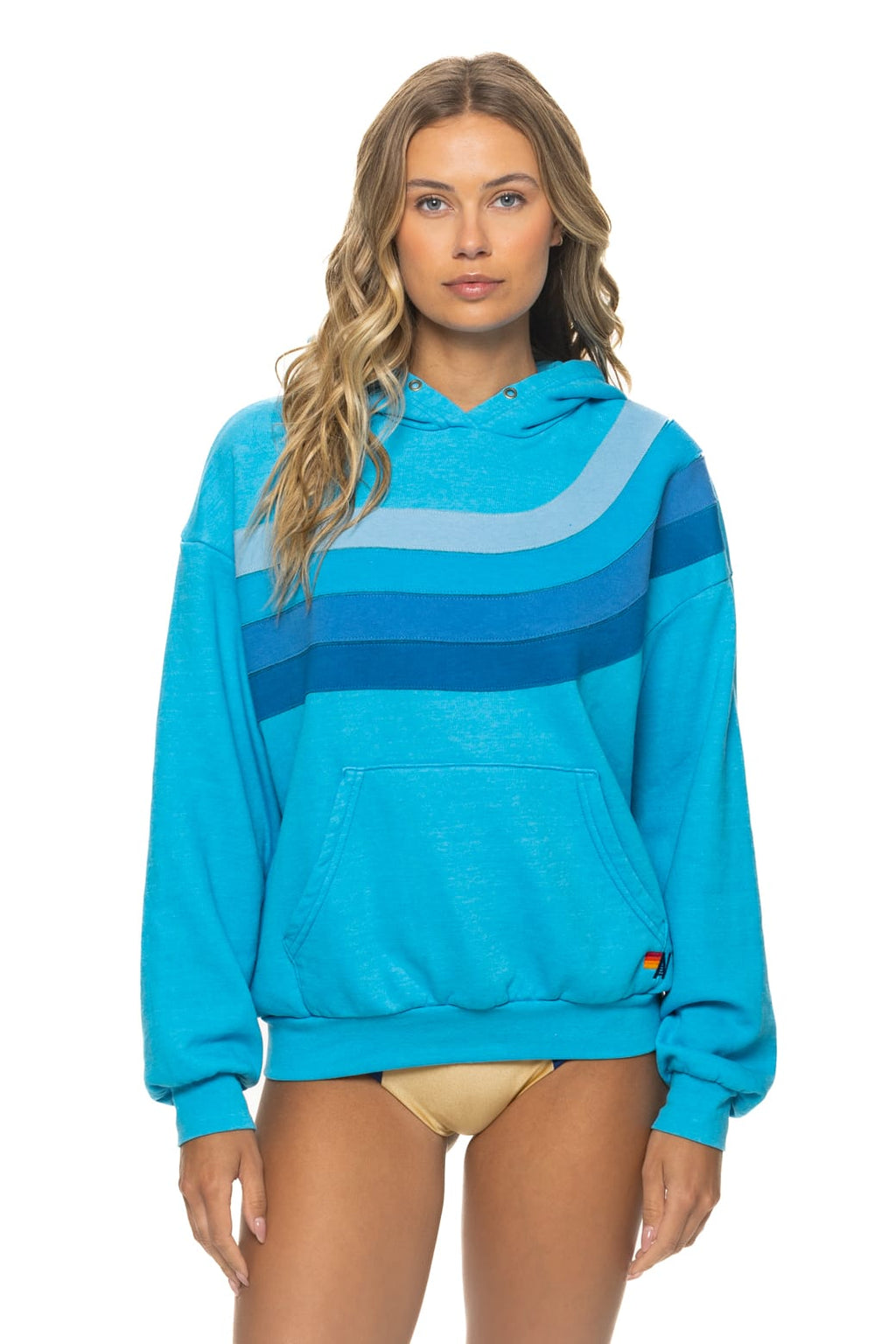 Classic WAVE STRIPE 4 PULLOVER HOODIE RELAXED - NEON BLUE NEON BLUE