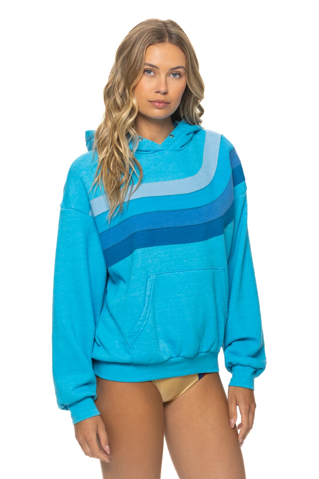 Classic WAVE STRIPE 4 PULLOVER HOODIE RELAXED - NEON BLUE NEON BLUE