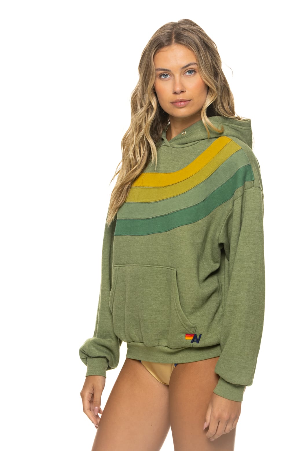 Classic WAVE STRIPE 4 PULLOVER HOODIE RELAXED - JUNGLE GREEN GREEN