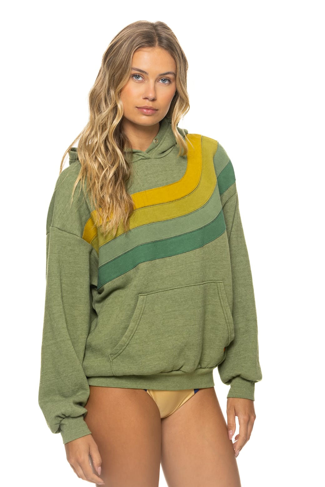 Classic WAVE STRIPE 4 PULLOVER HOODIE RELAXED - JUNGLE GREEN GREEN