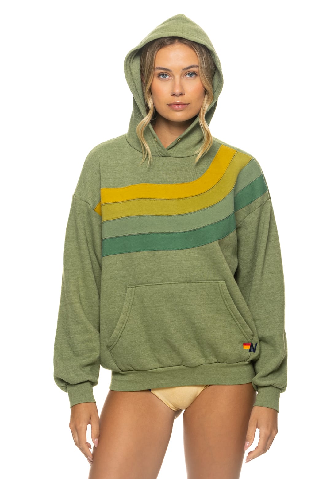 Classic WAVE STRIPE 4 PULLOVER HOODIE RELAXED - JUNGLE GREEN GREEN