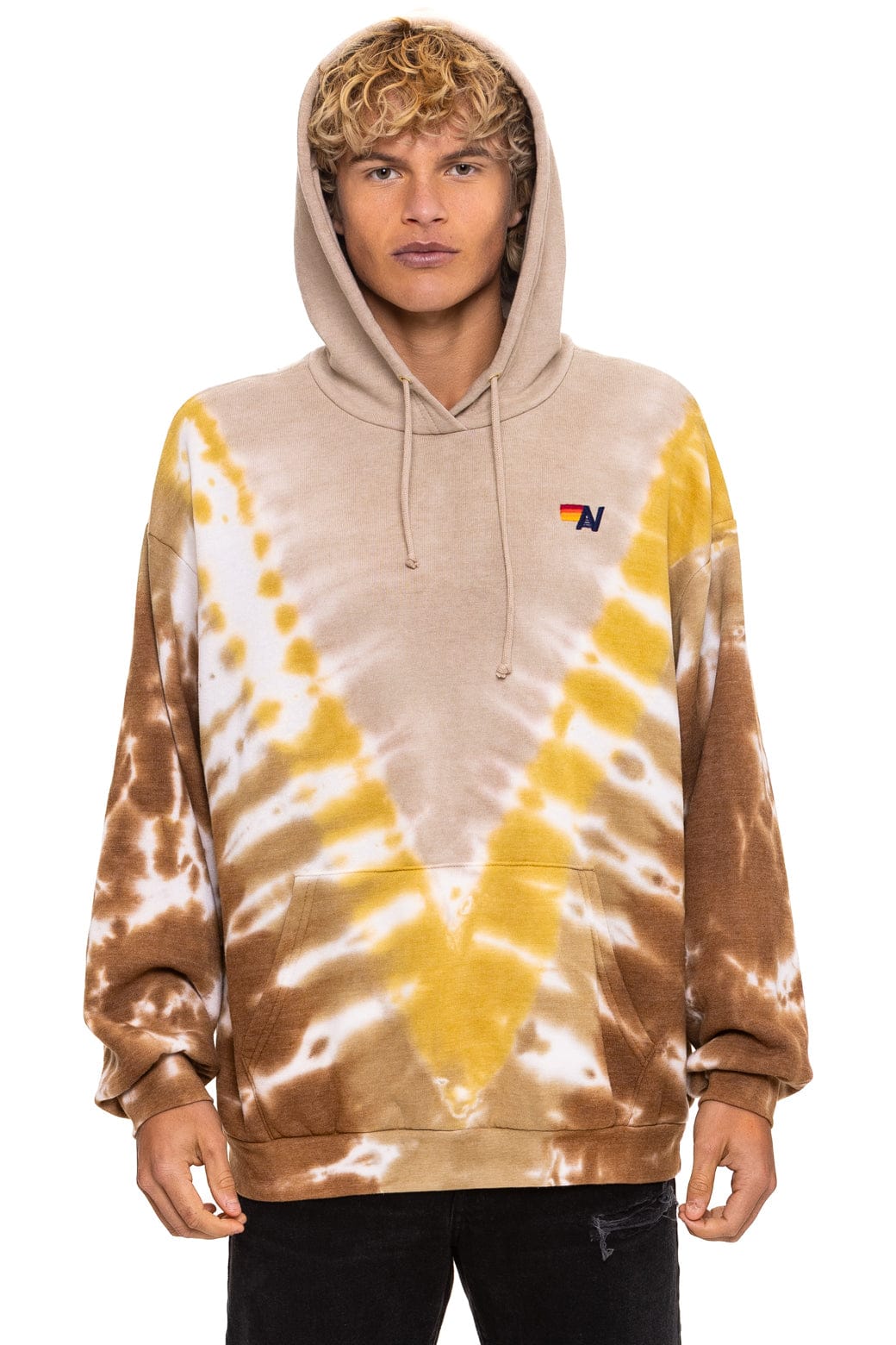 Classic HAND DYED V RELAXED PULLOVER HOODIE - TIE DYE SAND CINNAMON
