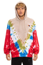 Classic HAND DYED V RELAXED PULLOVER HOODIE - TIE DYE SAND BLUE RED
