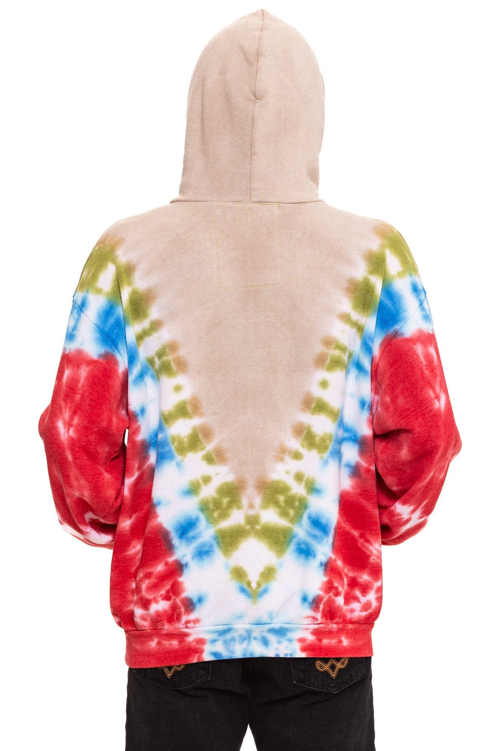 Classic HAND DYED V RELAXED PULLOVER HOODIE - TIE DYE SAND BLUE RED