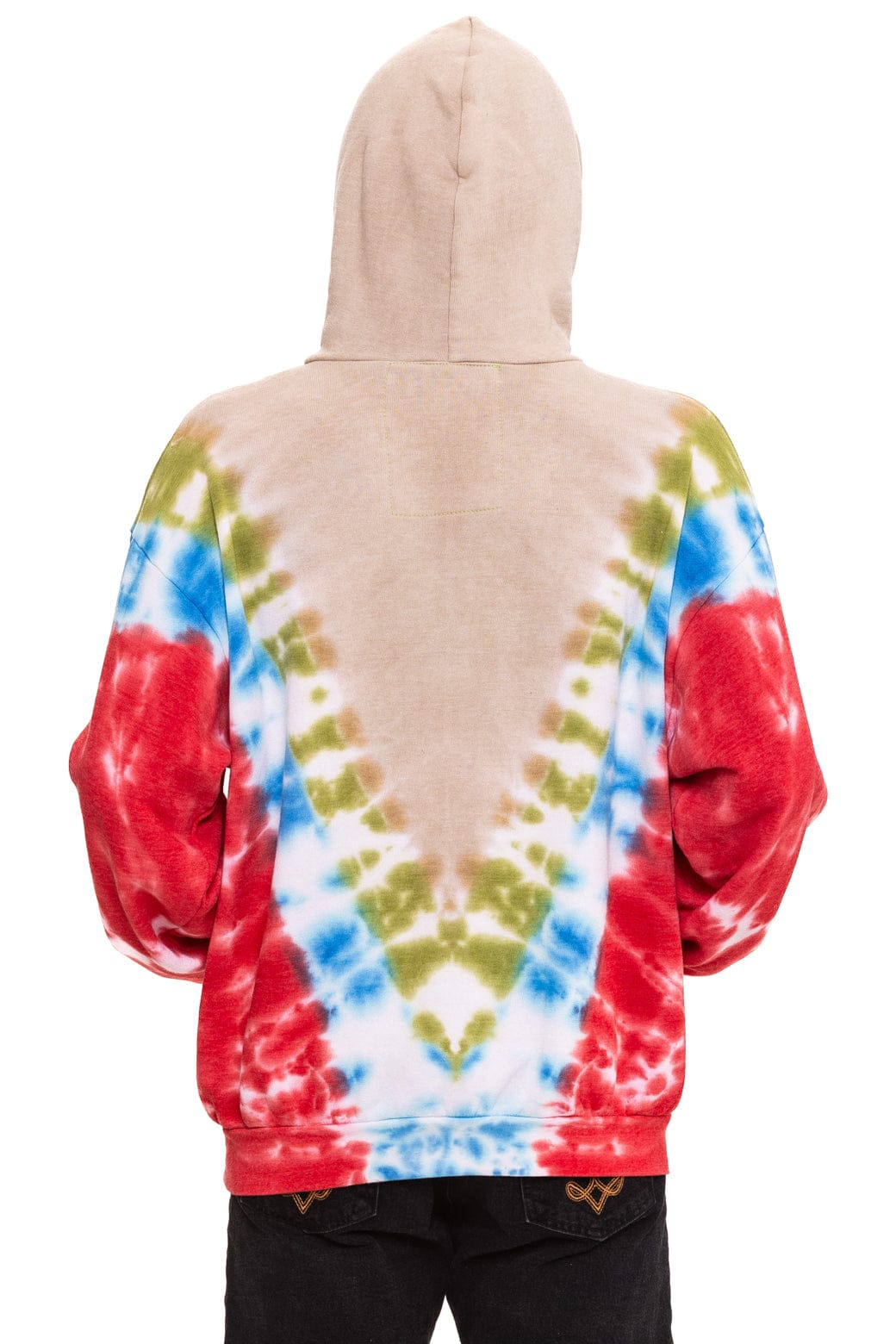 Classic HAND DYED V RELAXED PULLOVER HOODIE - TIE DYE SAND BLUE RED