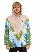 Classic HAND DYED V RELAXED PULLOVER HOODIE - TIE DYE SAND BLUE GREEN