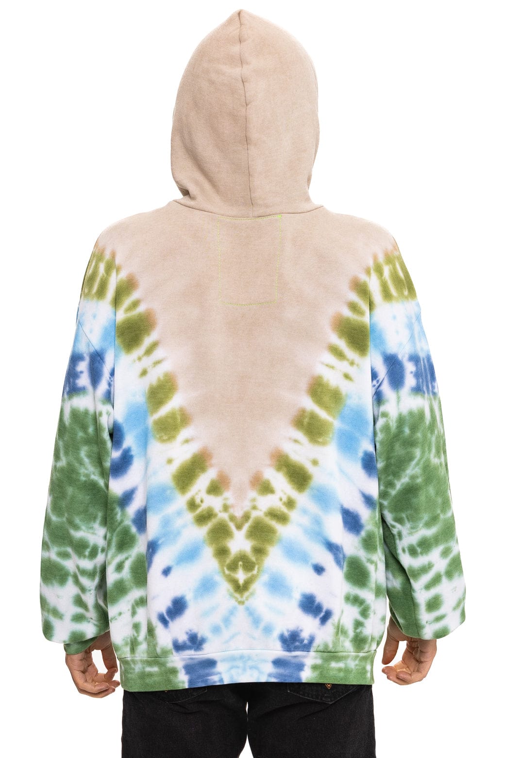 Classic HAND DYED V RELAXED PULLOVER HOODIE - TIE DYE SAND BLUE GREEN