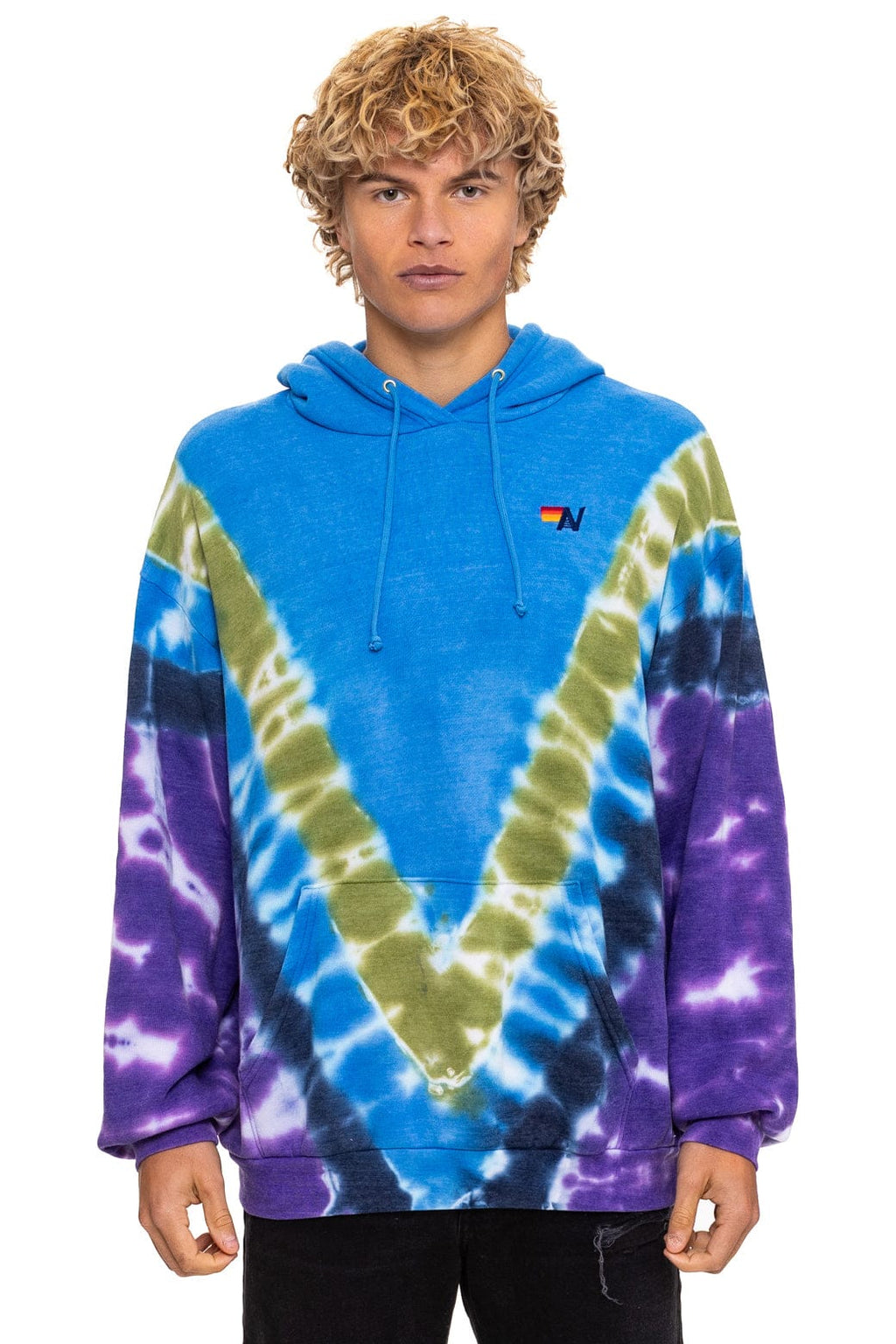 Classic HAND DYED V RELAXED PULLOVER HOODIE - TIE DYE OCEAN PURPLE