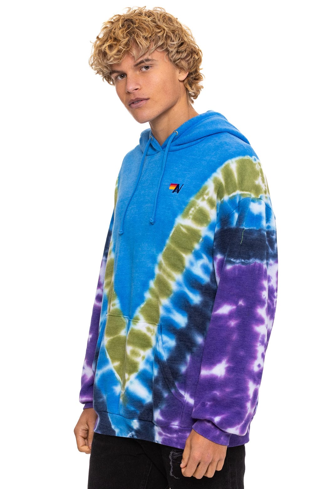 Classic HAND DYED V RELAXED PULLOVER HOODIE - TIE DYE OCEAN PURPLE
