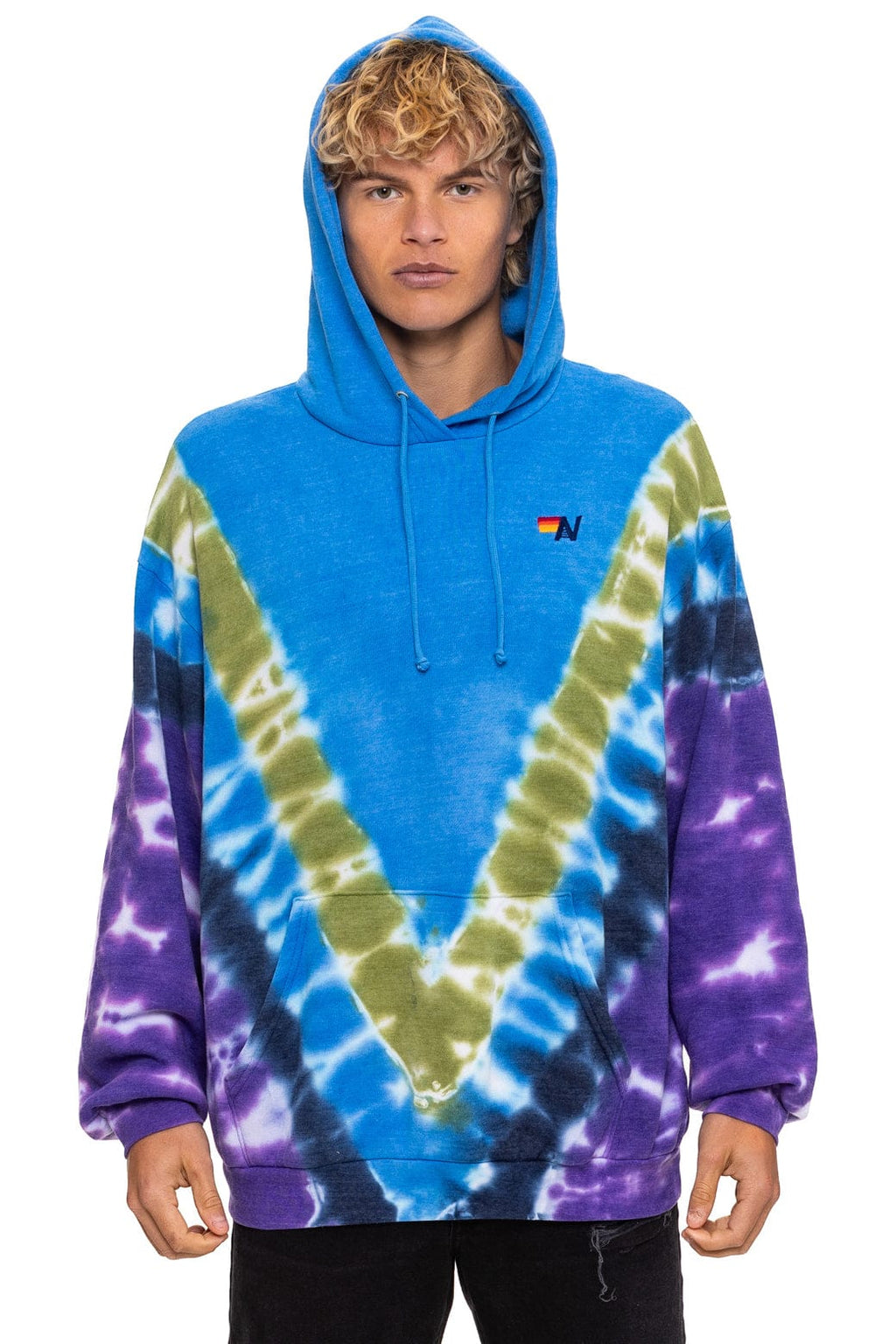 Classic HAND DYED V RELAXED PULLOVER HOODIE - TIE DYE OCEAN PURPLE