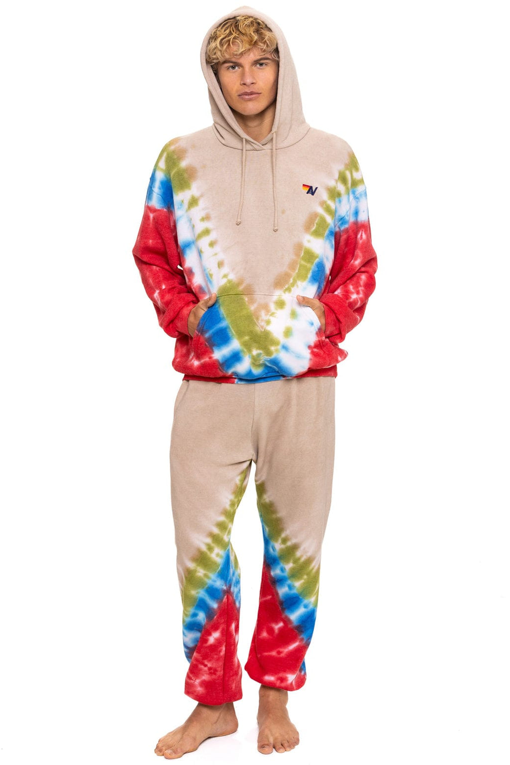 Classic HAND DYED V SWEATPANTS - TIE DYE SAND BLUE RED