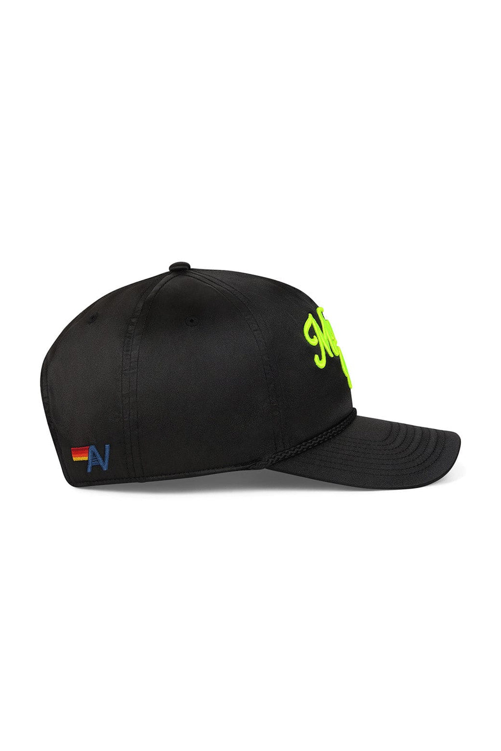 Classic MEMBERS EXCLUSIVE VINTAGE SATIN SCRIPT TRUCKER HAT - BLACK NEON YELLOW