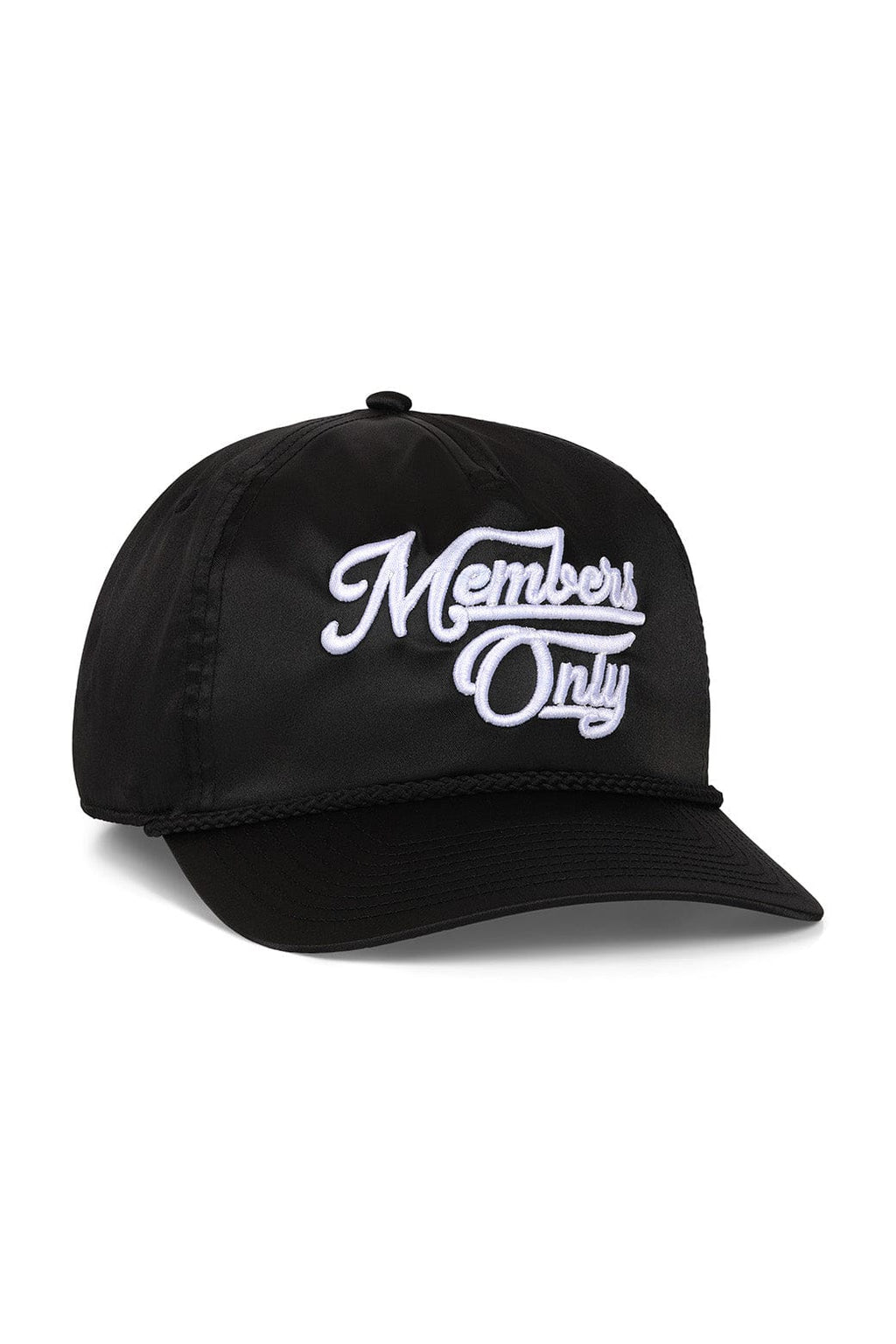 Classic MEMBERS EXCLUSIVE VINTAGE SATIN SCRIPT TRUCKER HAT - BLACK WHITE