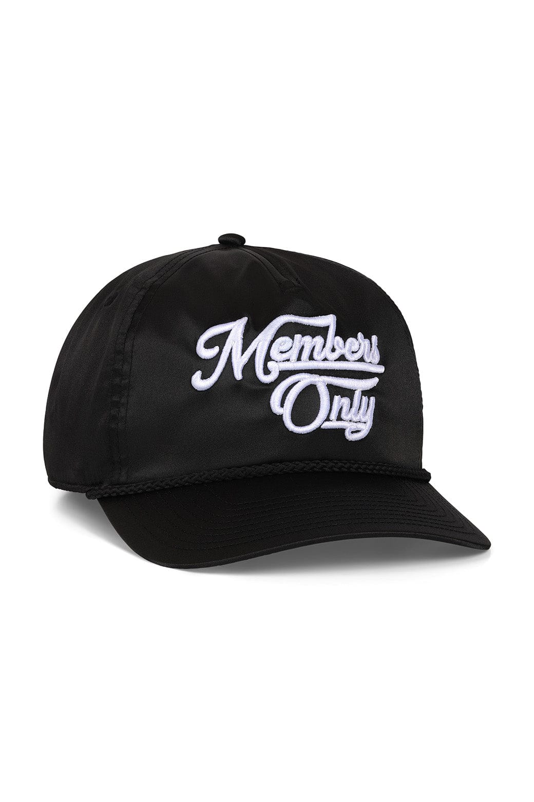 Classic MEMBERS EXCLUSIVE VINTAGE SATIN SCRIPT TRUCKER HAT - BLACK WHITE