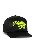 Classic MEMBERS EXCLUSIVE VINTAGE SATIN SCRIPT TRUCKER HAT - BLACK NEON YELLOW