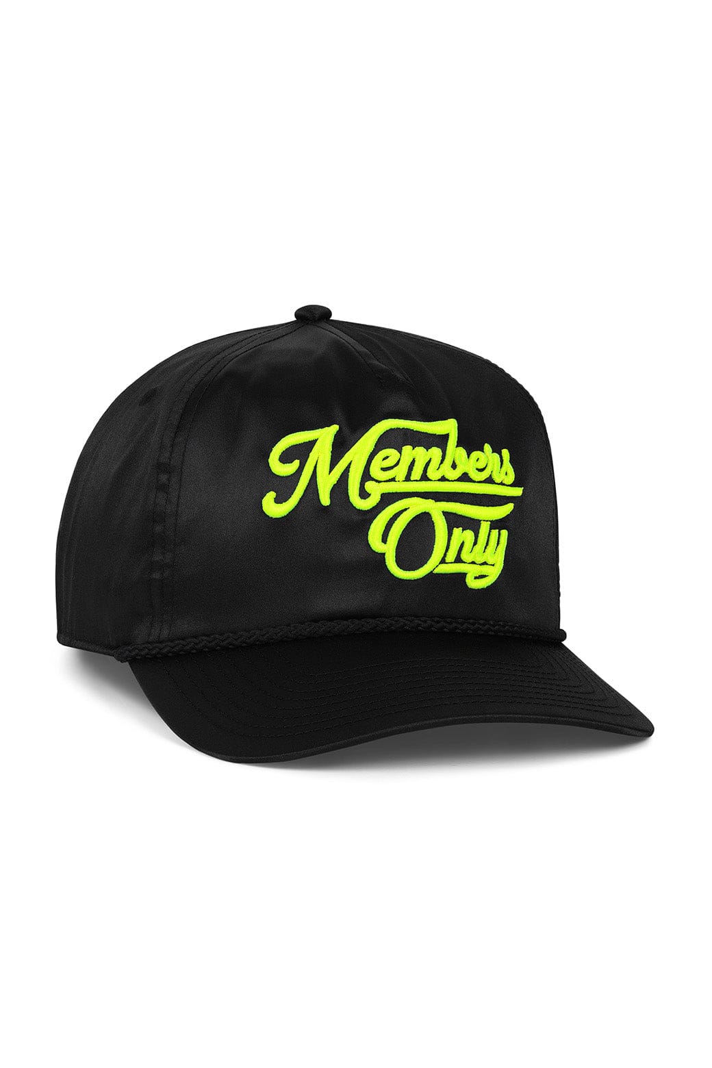 Classic MEMBERS EXCLUSIVE VINTAGE SATIN SCRIPT TRUCKER HAT - BLACK NEON YELLOW
