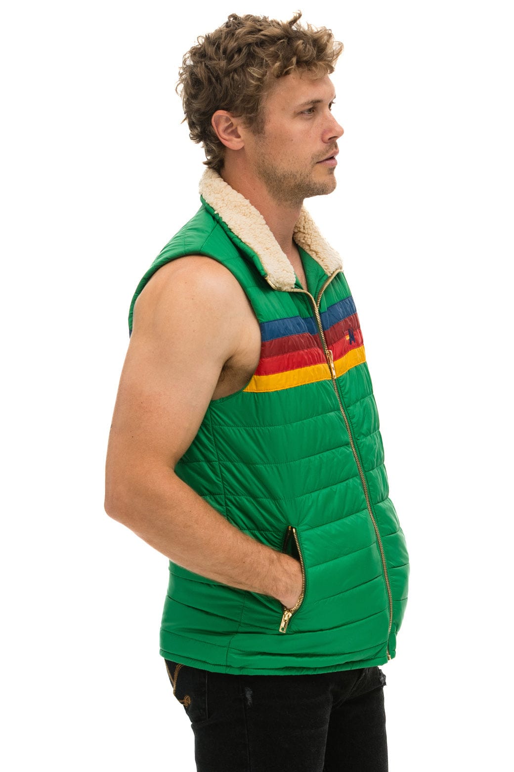 Classic MENS 4 STRIPE VEST SHERPA- AMAZON