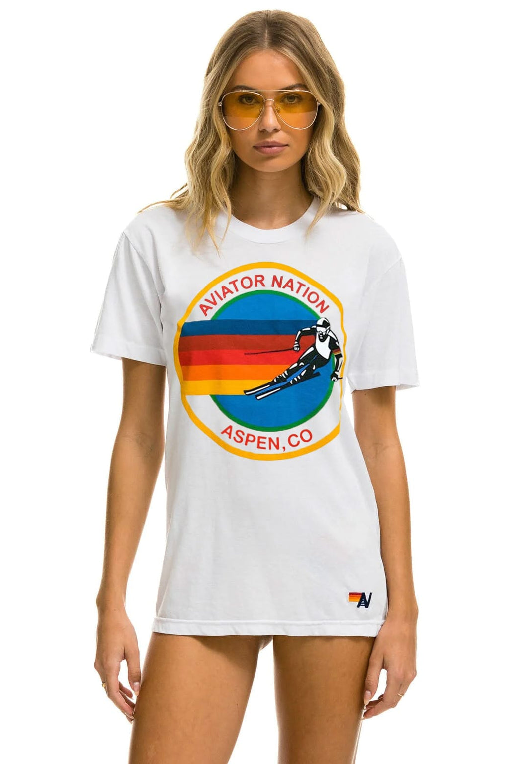 Classic AVIATOR NATION ASPEN CREW TEE SHIRT - WHITE