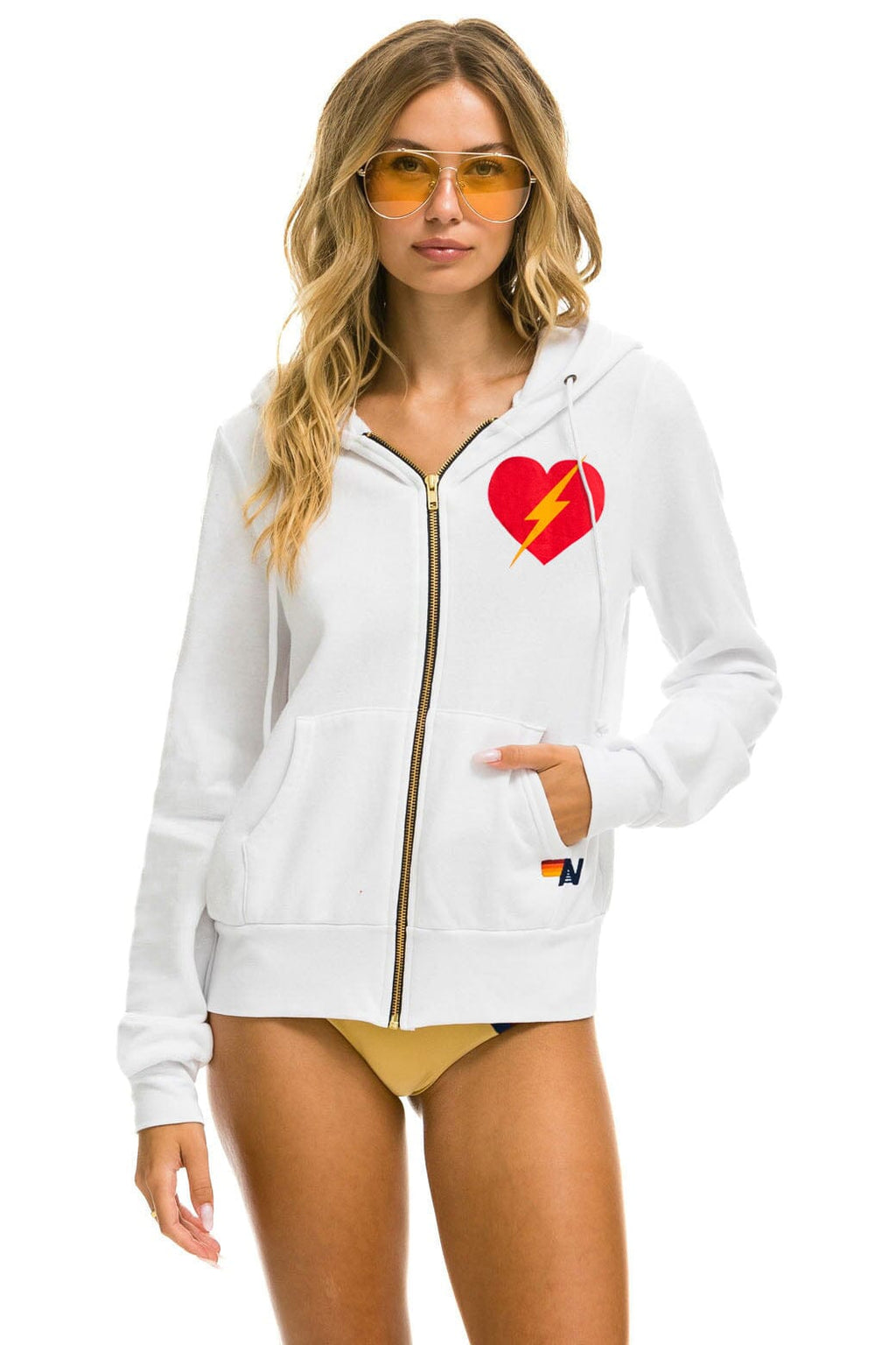 Classic BOLT HEART ZIP HOODIE - WHITE
