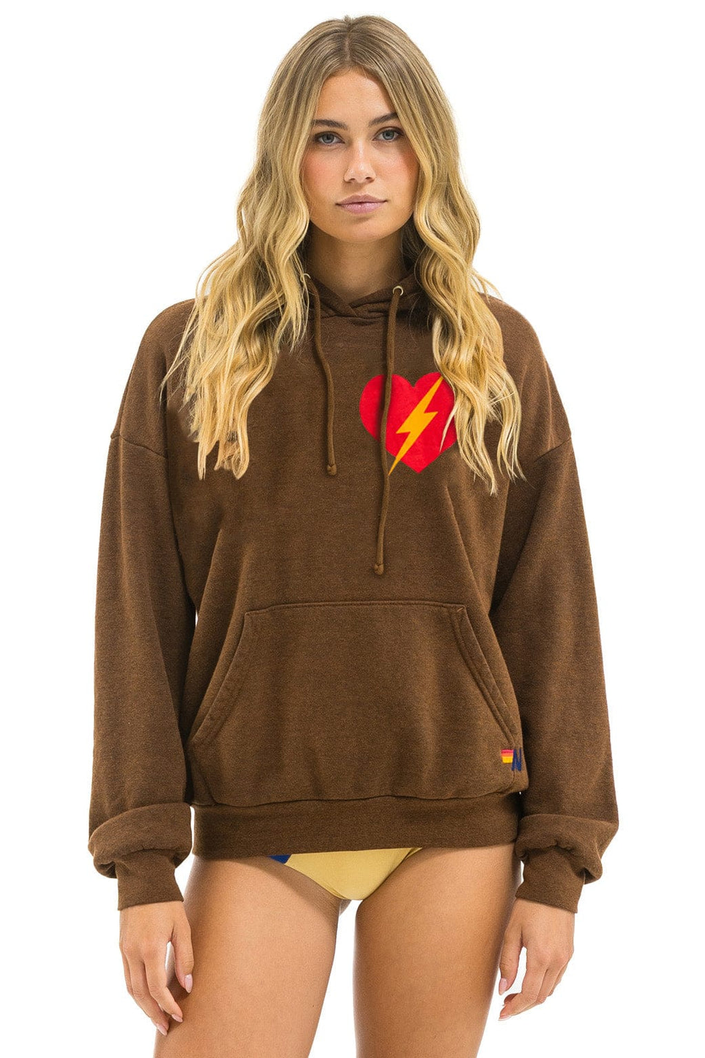 Classic BOLT HEART PULLOVER RELAXED HOODIE - CHOCOLATE