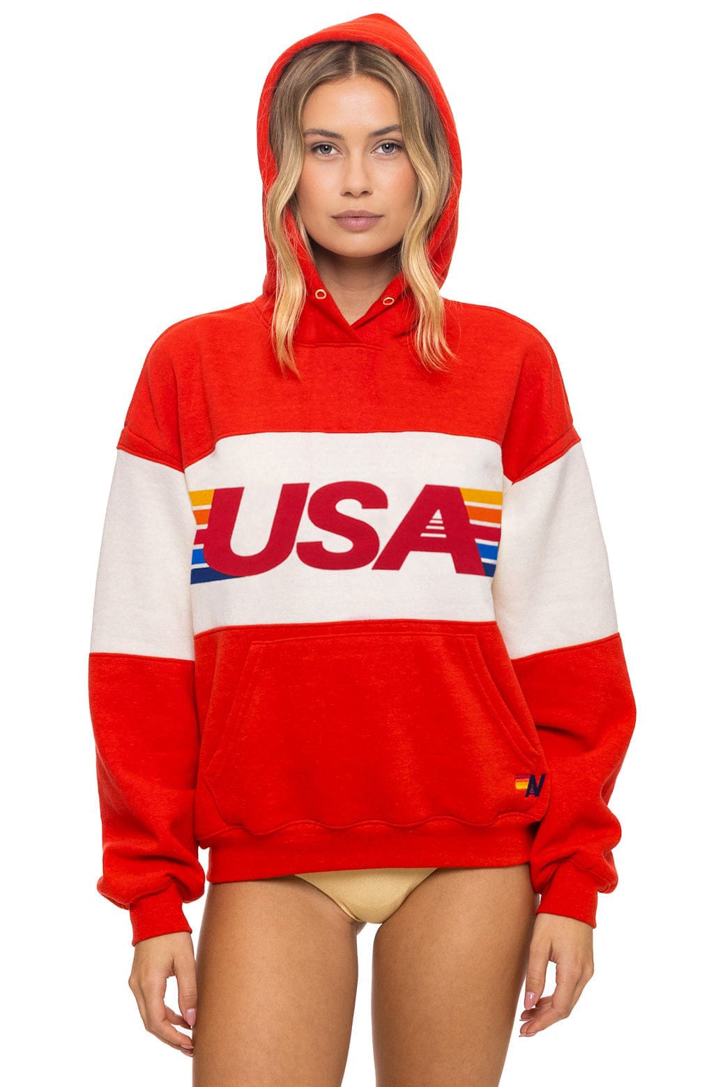 Classic USA RELAXED PULLOVER HOODIE - RED VINTAGE WHITE