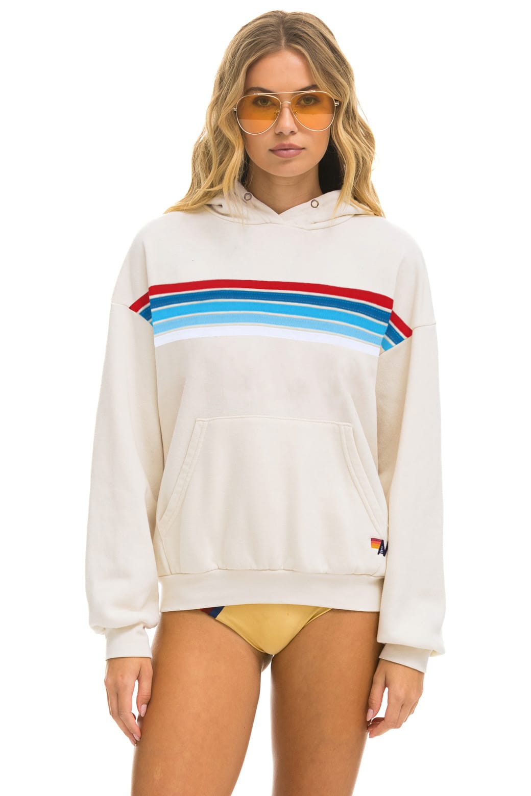 Classic 5 STRIPE AMERICA RELAXED PULLOVER HOODIE - VINTAGE WHITE USA