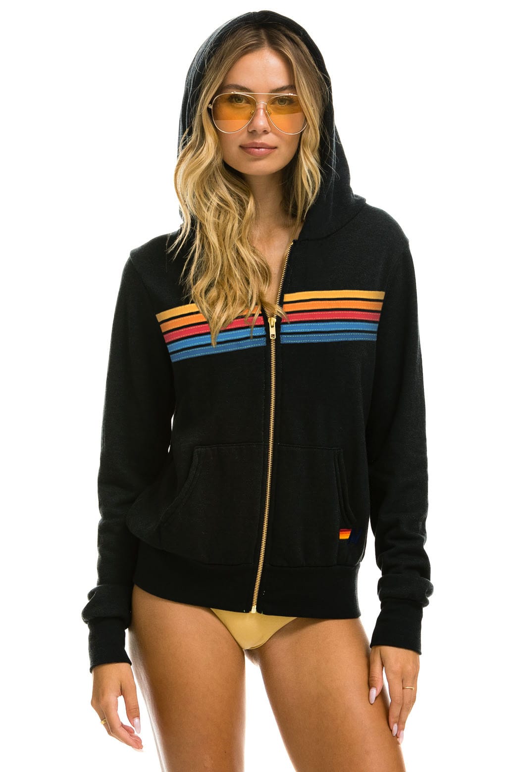 Classic 5 STRIPE HOODIE - BLACK