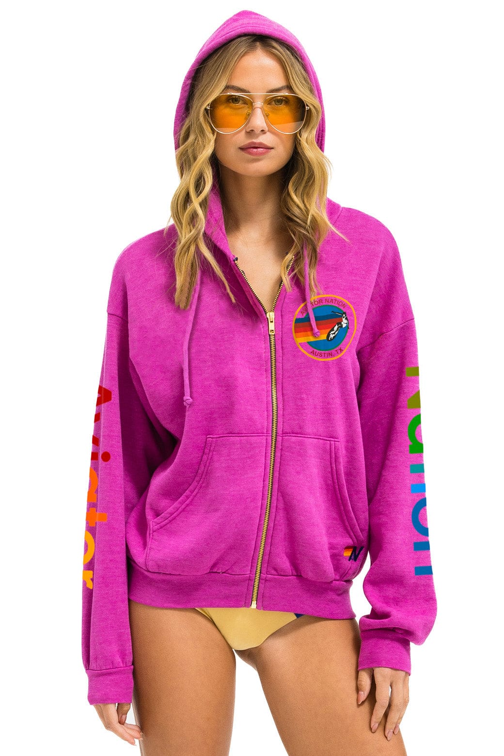 Classic AVIATOR NATION AUSTIN RELAXED ZIP HOODIE - MAGENTA