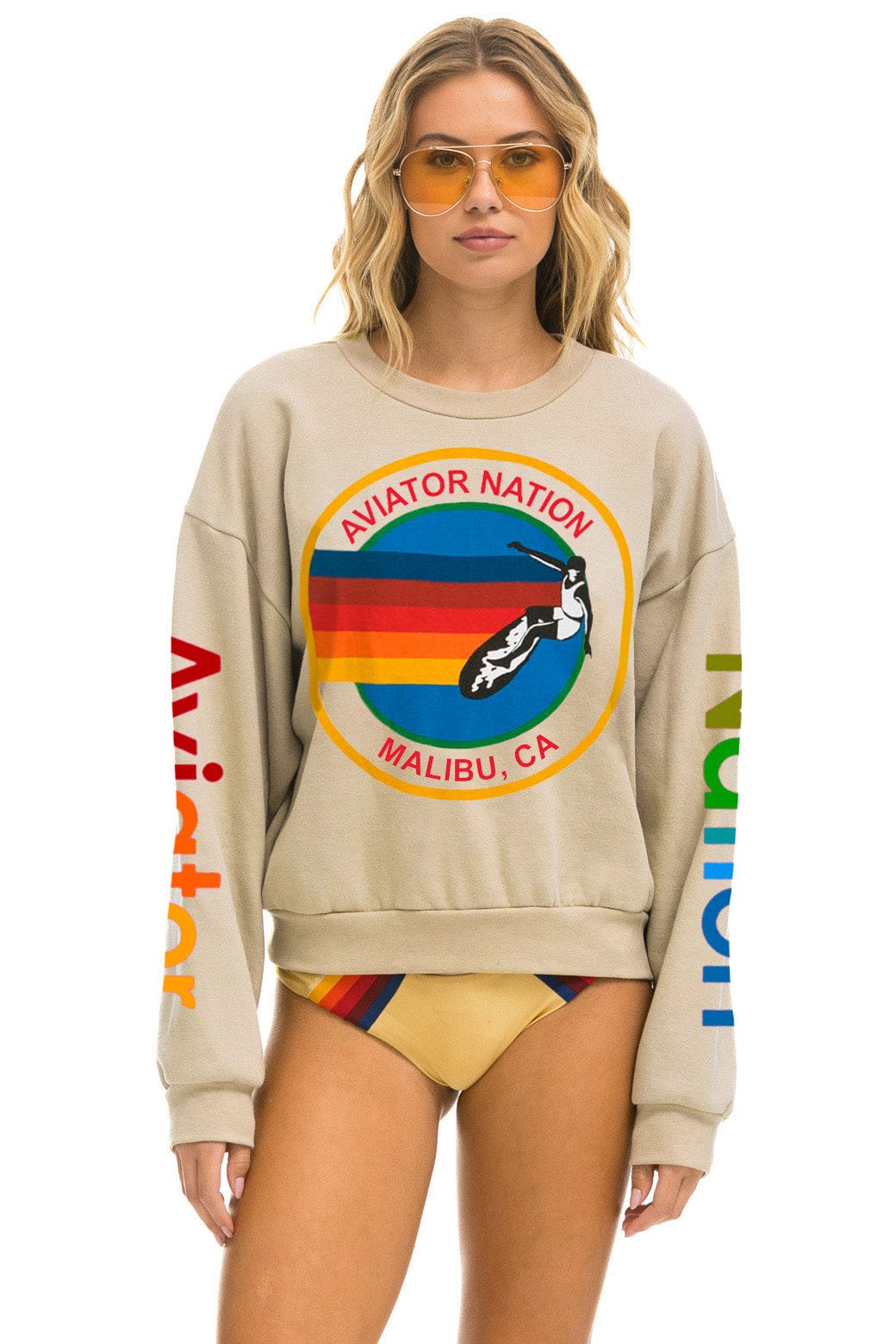 Classic AVIATOR NATION MALIBU RELAXED CREW SWEATSHIRT - SAND