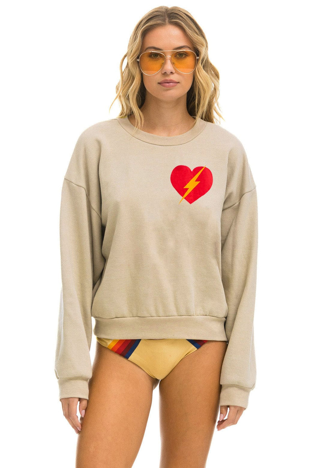 Classic BOLT HEART RELAXED CREW SWEATSHIRT - SAND