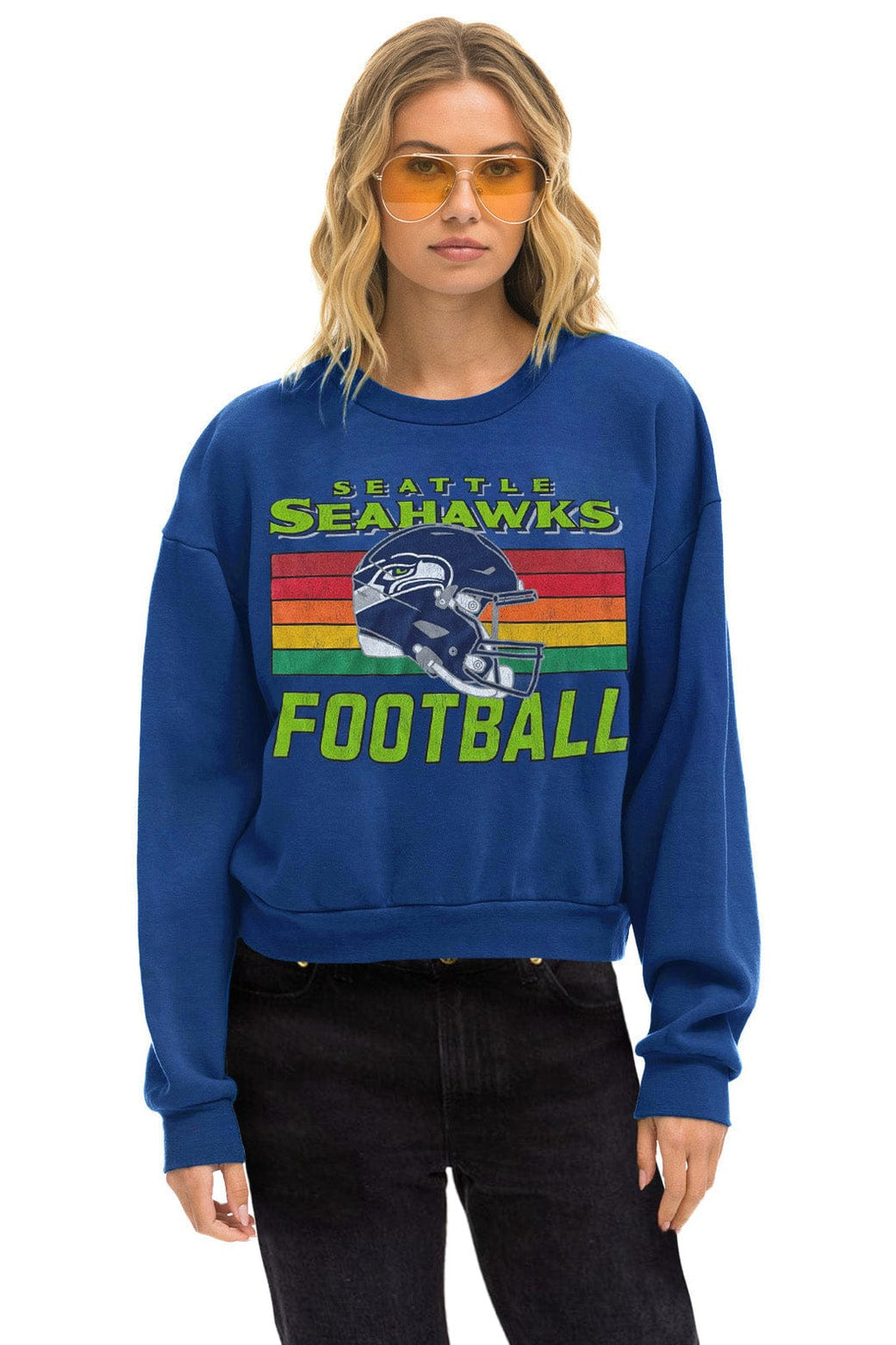 Classic SEATTLE SEAHAWKS HELMET RELAXED CREW SWEATSHIRT - ROYAL