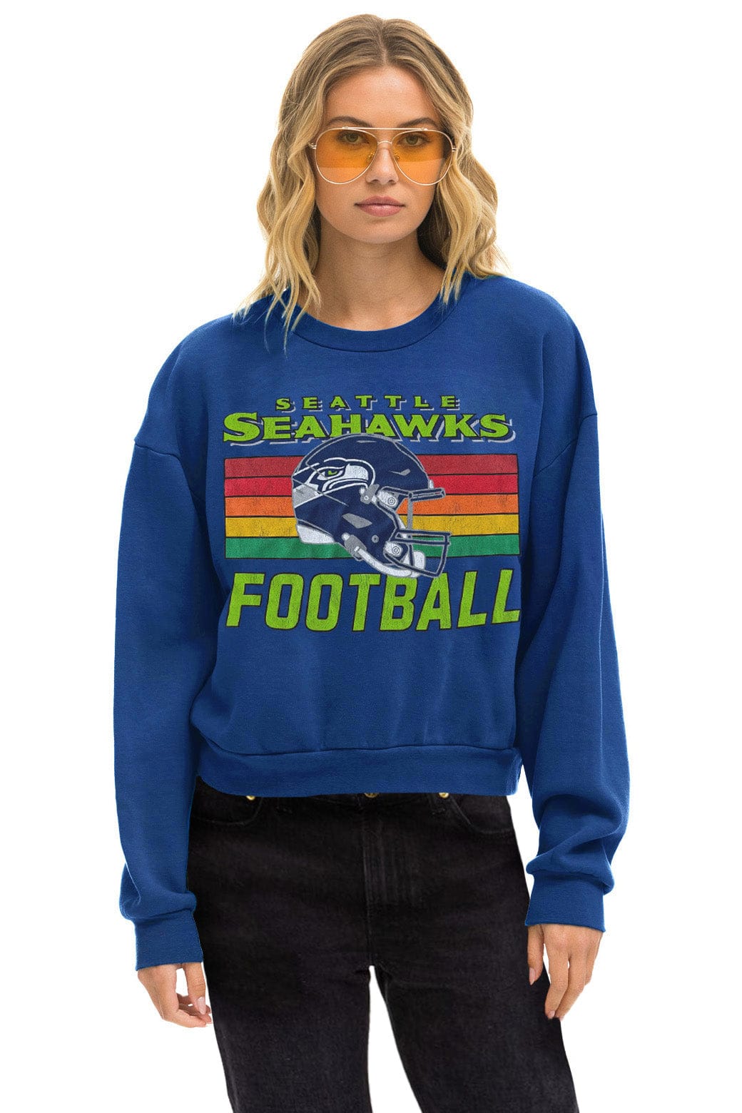 Classic SEATTLE SEAHAWKS HELMET RELAXED CREW SWEATSHIRT - ROYAL