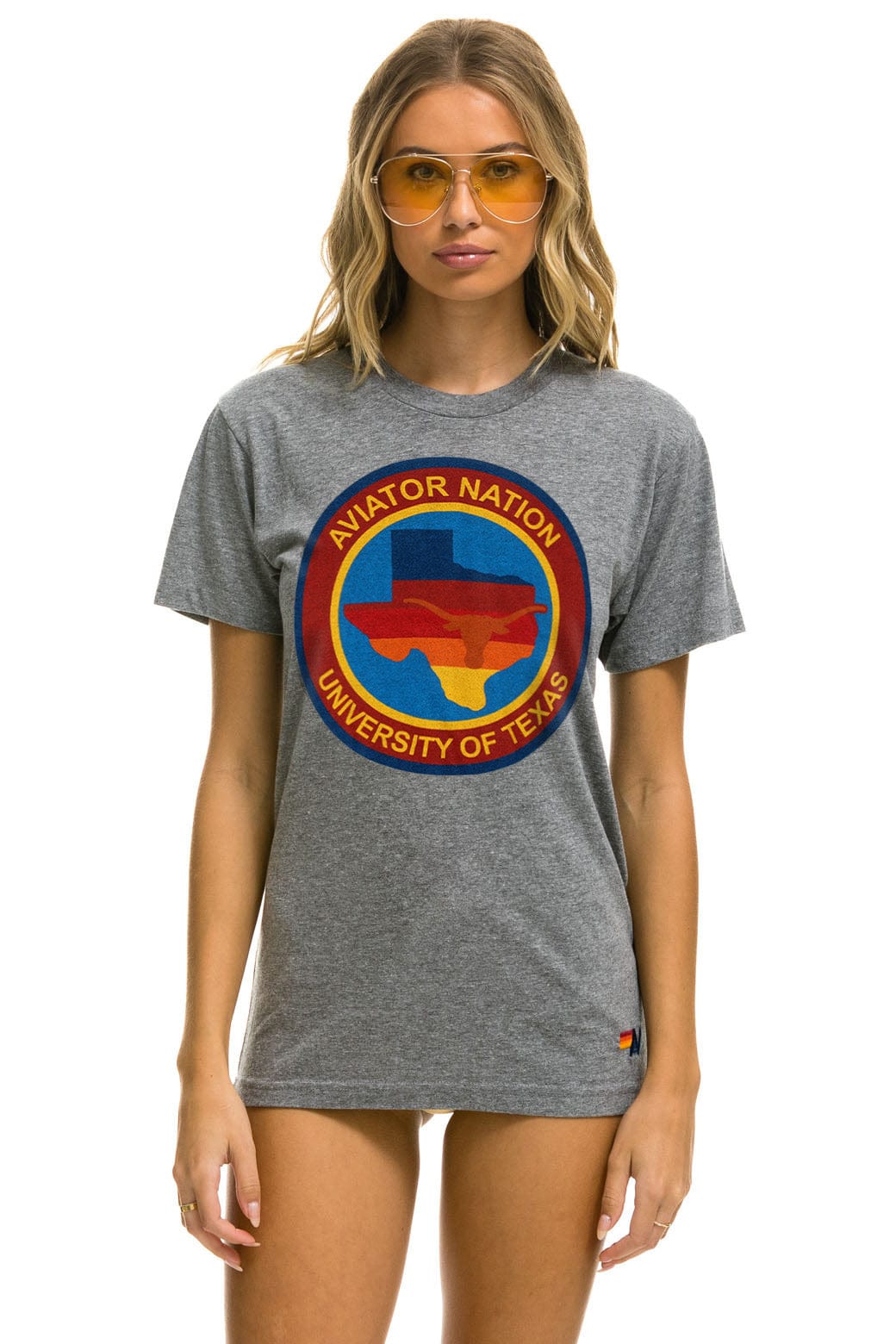 Classic UNIVERSITY OF TEXAS CIRCLE PRINT CREW TEE SHIRT - HEATHER