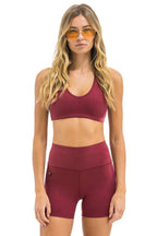 Classic 5 STRIPE 4 INCH HI-RISE BIKER SHORT - BERRY