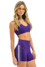 Classic 5 STRIPE 4 INCH HI-RISE BIKER SHORT - GRAPE