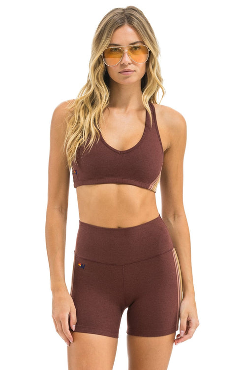 Classic 5 STRIPE 4 INCH HI-RISE BIKER SHORT - MOCHA