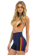 Classic 5 STRIPE RAINBOW 4 INCH HI-RISE BIKER SHORT - NAVY