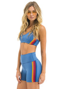 Classic 5 STRIPE RAINBOW 4 INCH HI-RISE BIKER SHORT - DUSTY BLUE
