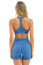 Classic 5 STRIPE RAINBOW 4 INCH HI-RISE BIKER SHORT - DUSTY BLUE